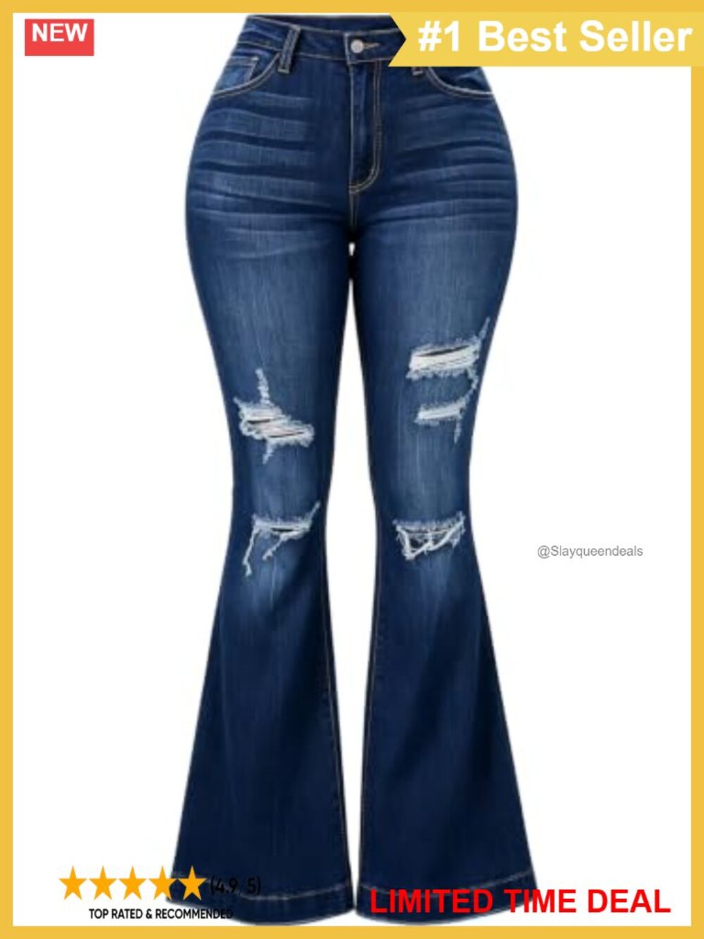 Women's Mid Rise Flare Bell Bottom Jeans Stretch Denim